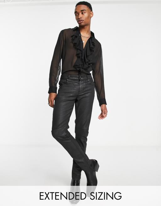 ASOS DESIGN regular sheer shirt with ruffle front detail in black