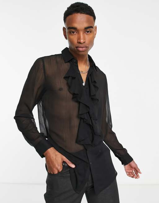 Black ruffle shirt clearance mens