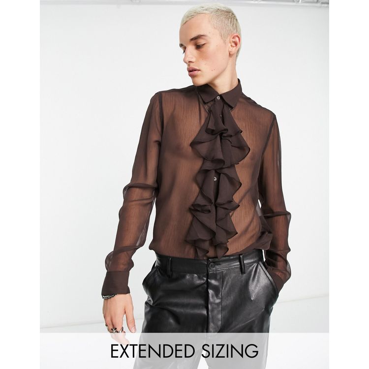 ASOS DESIGN sheer shirt with oversized ruffle bell sleeve in black