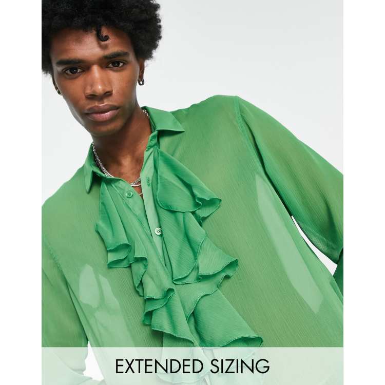 ASOS DESIGN regular sheer shirt with flute sleeves in green