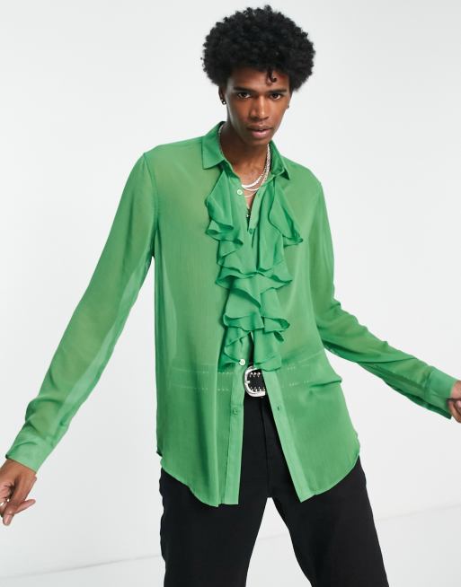 Green store ruffle shirt