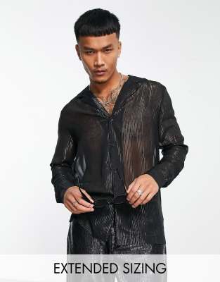 ASOS DESIGN regular shirt in black sheer with gold stripe