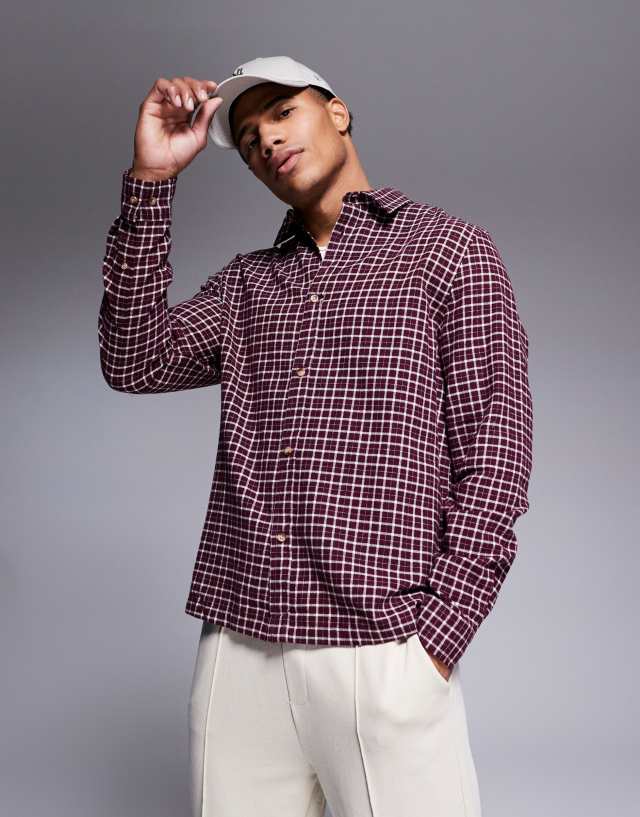 ASOS DESIGN regular shirt in burgundy dad check