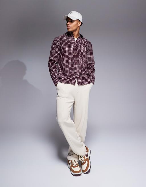 ASOS DESIGN regular shirt in burgundy dad check, 3 of 4