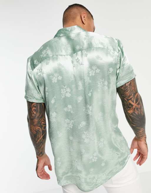 ASOS DESIGN regular shirt in mint satin jacquard