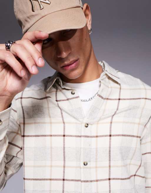 ASOS DESIGN regular shirt in neutral check, 4 of 4