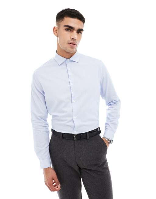 ASOS DESIGN regular shirt with cutaway collar in blue textured fabric