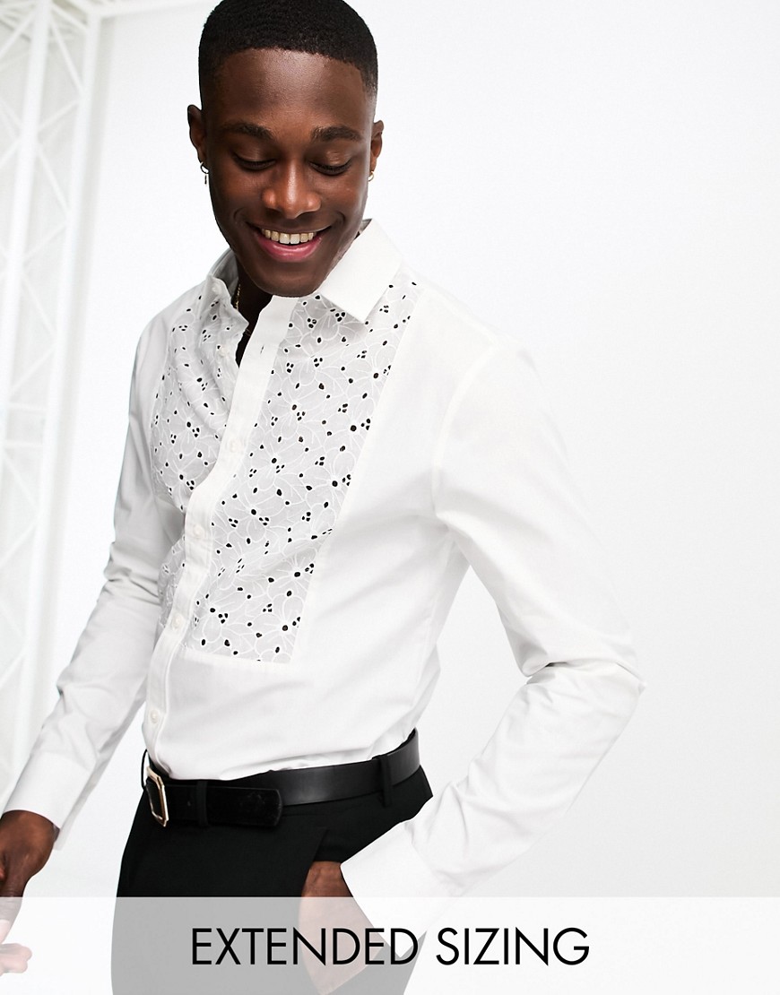 ASOS DESIGN regular shirt with lace embroidery bib in white