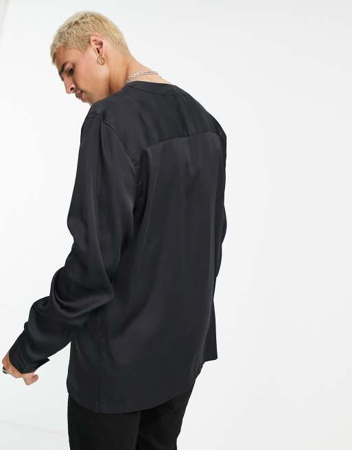 ASOS DESIGN regular shirt with notch neck in satin 