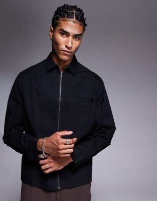 Asos Design Regular Shirt With Split Hem In Blue