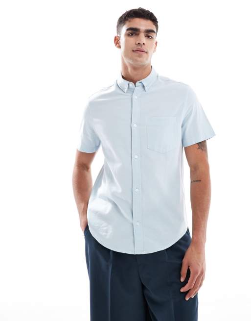 ASOS DESIGN regular short sleeve oxford shirt in blue