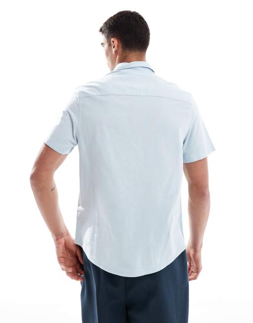 ASOS DESIGN regular short sleeve oxford shirt in blue