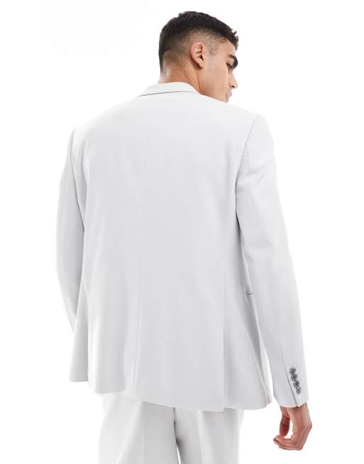 ASOS DESIGN regular slouchy double breasted suit jacket in gray texture