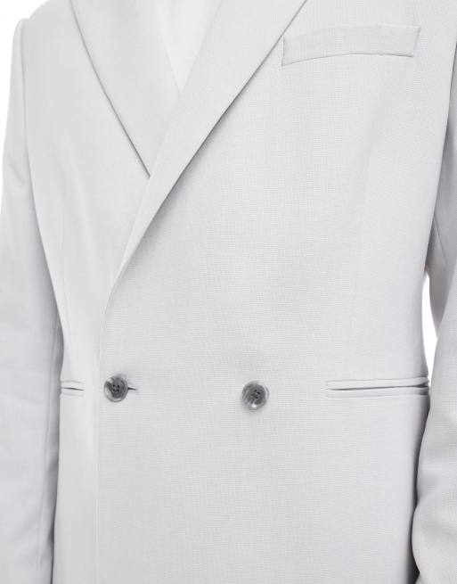 ASOS DESIGN regular slouchy double breasted suit jacket in gray texture