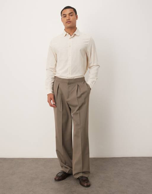 ASOS DESIGN regular smart linen mix shirt with penny collar in ecru 