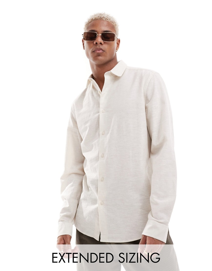 ASOS DESIGN regular smart linen mix shirt with penny collar in ecru-Neutral
