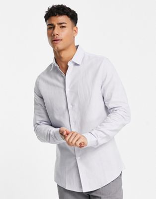 ASOS DESIGN regular smart linen shirt in blue - ASOS Price Checker
