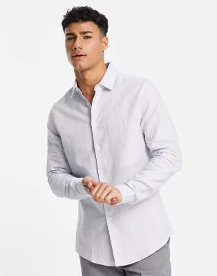 ASOS DESIGN regular smart linen shirt with mandarin collar in pink