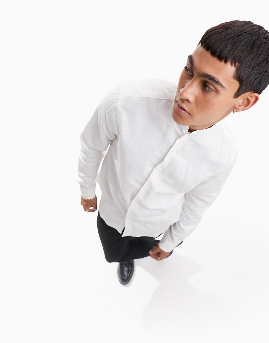 ASOS DESIGN regular smart linen shirt in white