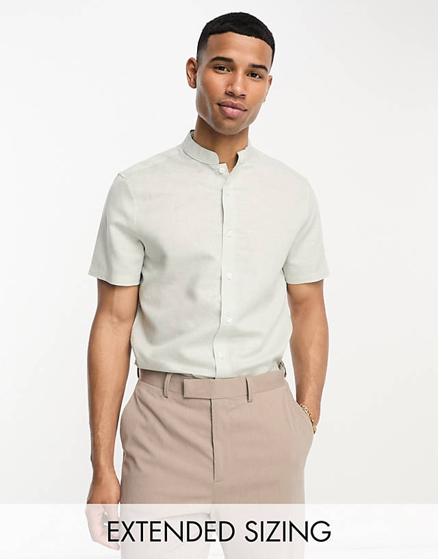 ASOS DESIGN - regular smart linen shirt with mandarin collar in mint
