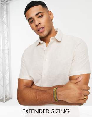 Asos Design Regular Smart Linen Shirt With Penny Collar In Ecru-neutral