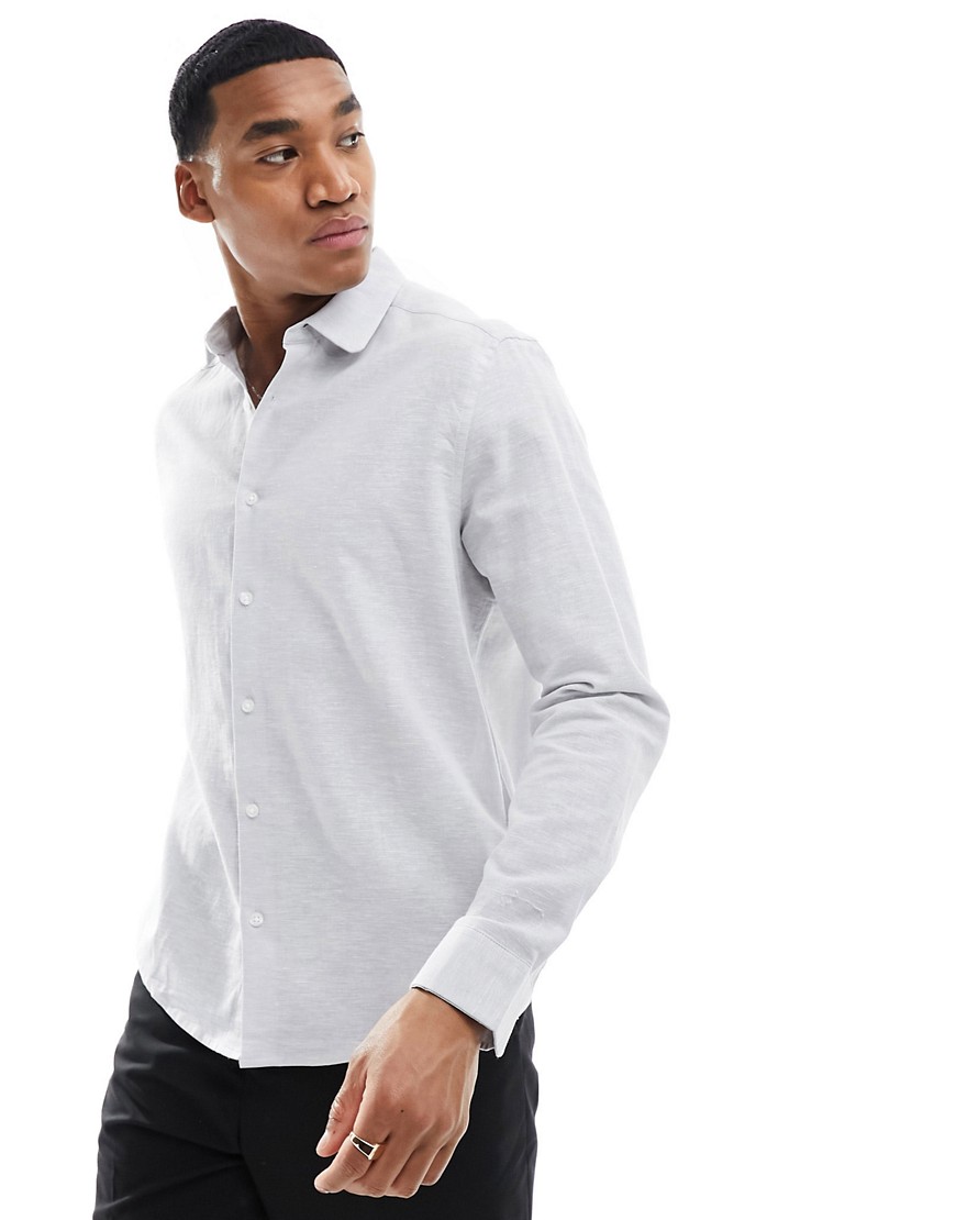 ASOS DESIGN regular smart linen shirt with penny collar in light blue