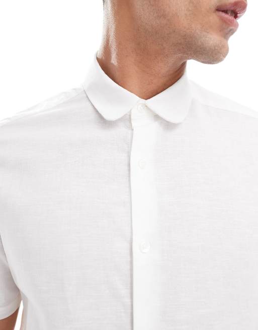 ASOS DESIGN regular smart linen shirt with penny collar in white ASOS