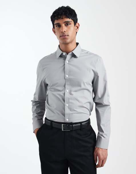 ASOS DESIGN regular smart poplin shirt in light grey - view 1