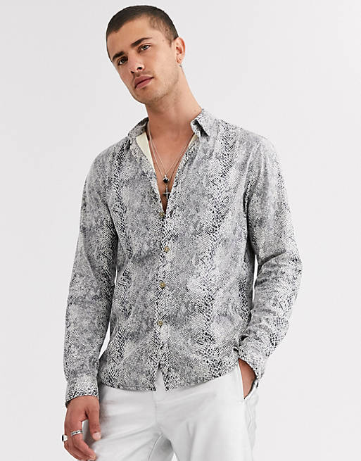 ASOS DESIGN regular snakeskin shirt in gray | ASOS