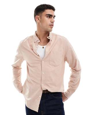 ASOS DESIGN regular stretch oxford shirt in camel-Brown