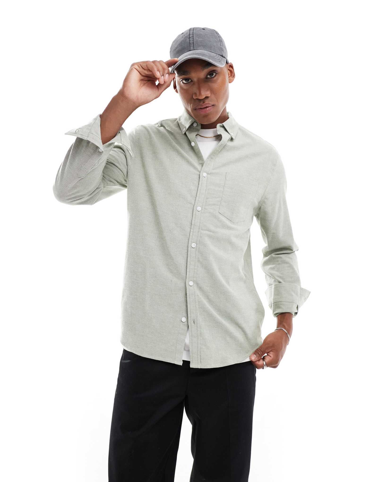 Обычная эластичная оксфордская рубашка ASOS DESIGN светло-зеленого цвета