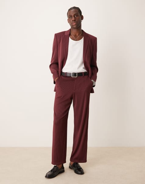 ASOS DESIGN regular suit in burgundy ribbed fabric - view 1
