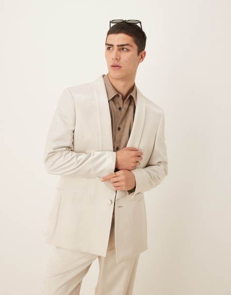 ASOS DESIGN regular suit jacket in beige satin - view 1