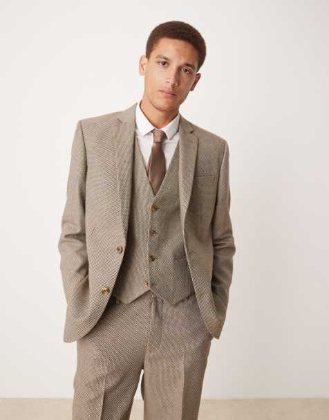 ASOS DESIGN regular suit jacket in brown basketweave - view 1
