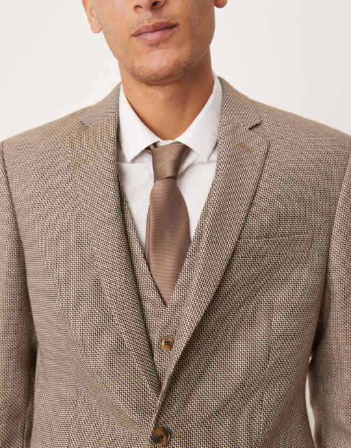 ASOS DESIGN regular suit jacket in brown basketweave | ASOS