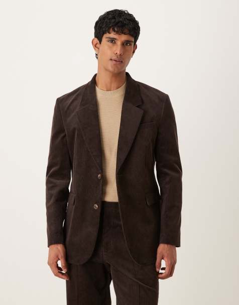 ASOS DESIGN regular suit jacket in brown cotton corduroy - view 1
