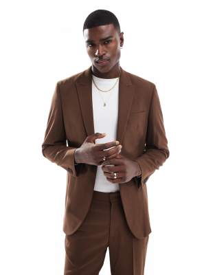 ASOS DESIGN regular suit jacket in brown twill