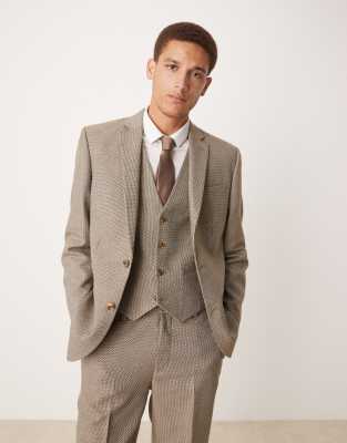 ASOS DESIGN regular suit jacket in brown wool mix basketweave