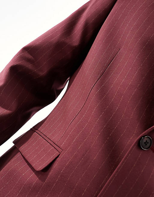 ASOS DESIGN regular suit jacket in burgundy pinstripe