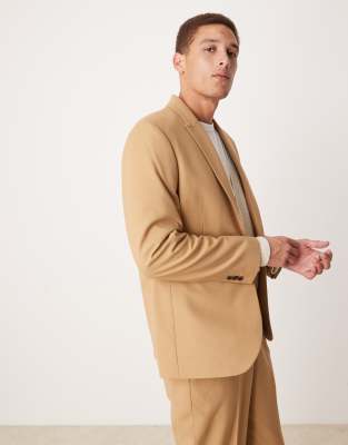 ASOS DESIGN regular suit jacket in camel twill-Neutral