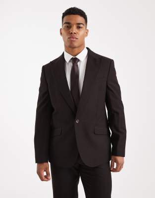 ASOS DESIGN regular suit jacket in dark brown pinstripe