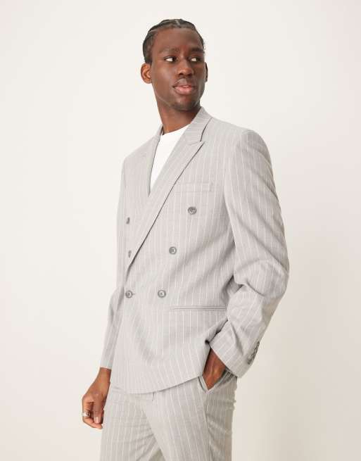 ASOS DESIGN regular suit jacket in gray pinstripe