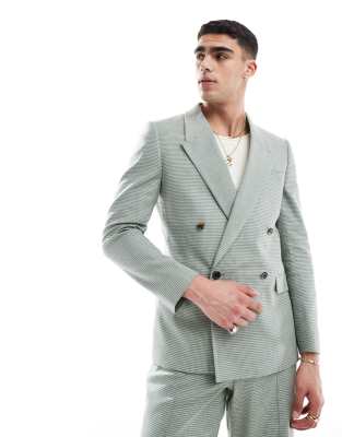 ASOS DESIGN ASOS DESIGN regular suit jacket in green linen puppy tooth