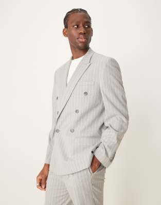 ASOS DESIGN regular suit jacket in grey pinstripe