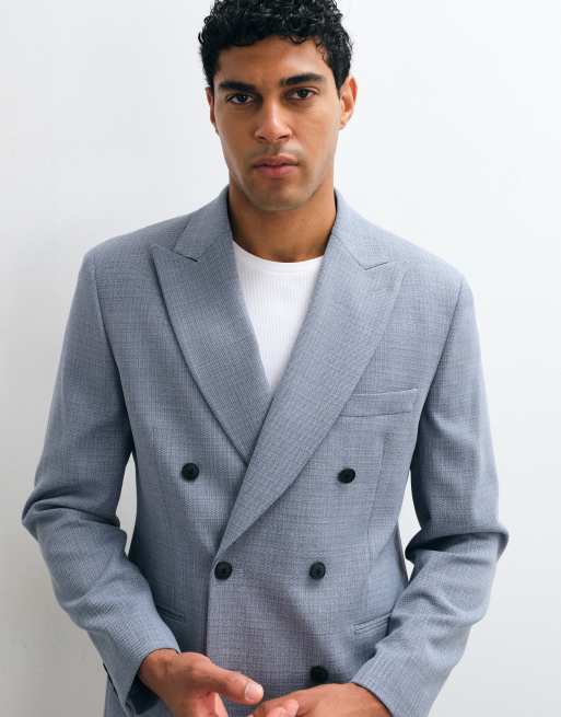 ASOS DESIGN regular suit jacket in light blue wool blend tweed, 2 of 5