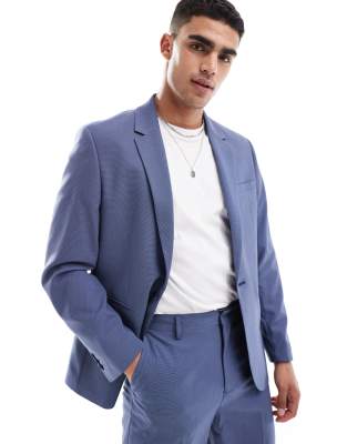 Asos Design Regular Suit Jacket In Royal Blue Pindot-navy