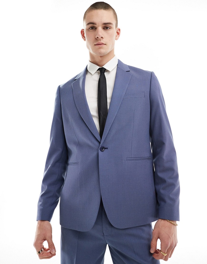 ASOS DESIGN regular suit jacket in royal blue pindot-Navy
