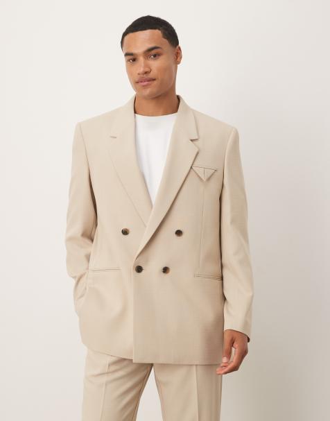 ASOS DESIGN regular suit jacket in stone linen blend - view 1