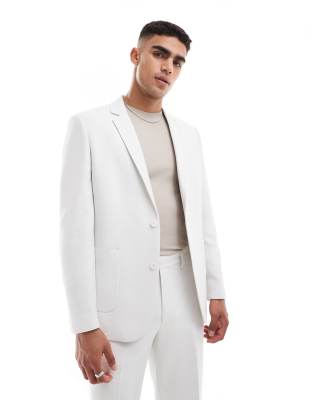 Asos Design Regular Suit Jacket In White Waffle Texture