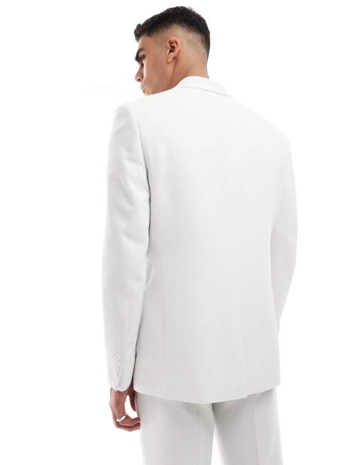 ASOS DESIGN regular suit jacket in white waffle texture